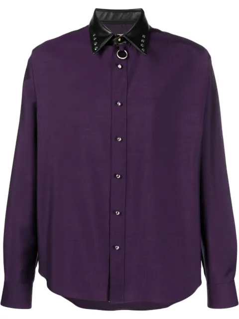 Roberto Cavalli leather collar front-button shirt