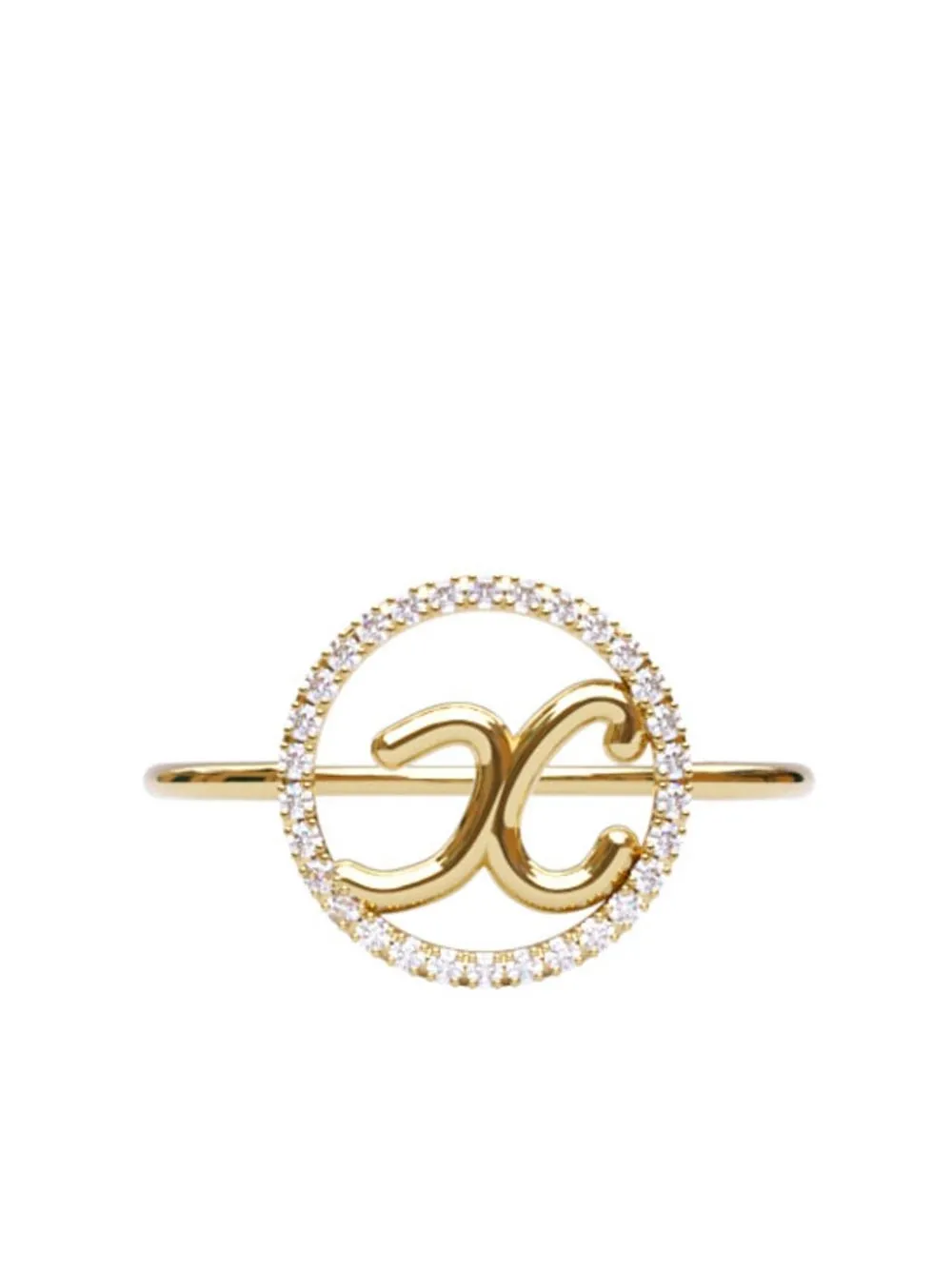 

THE ALKEMISTRY 18kt yellow gold x initial circle diamond ring