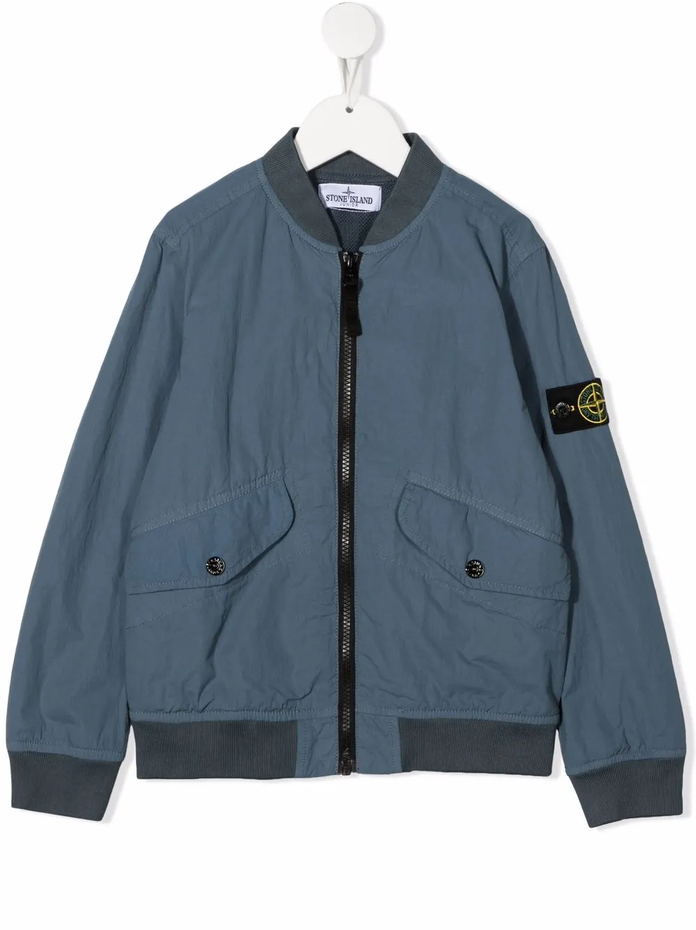 

Stone Island Junior chamarra bomber con parche del logo - Azul
