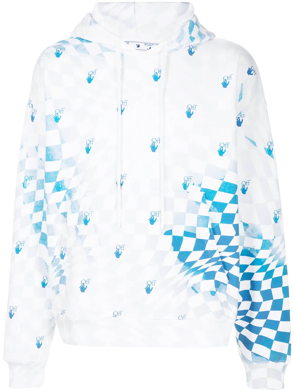 

Off-White checkerboard-print logo-print cotton hoodie - Blue