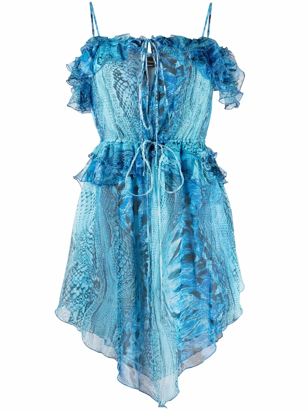 

Blumarine ruffled snake print asymmetric dress - Blue