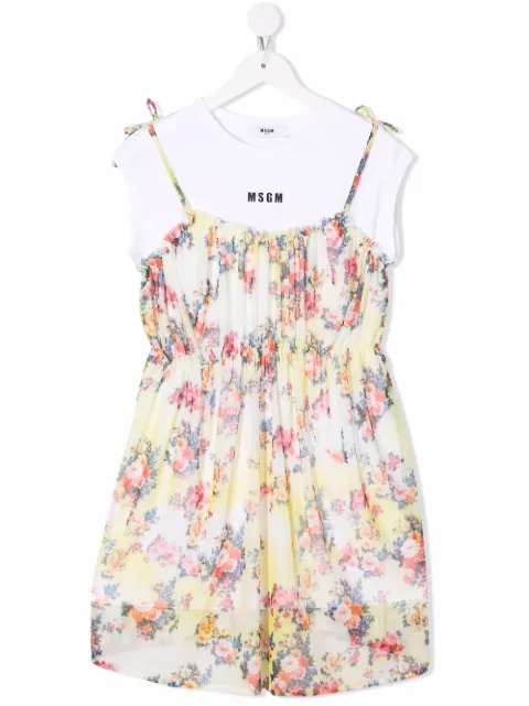 MSGM Kids floral-print cotton T-shirt dress