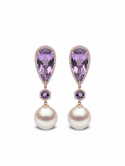 Yoko London 18kt rose gold Kaleidoscope amethyst and South Sea pearl drop earrings