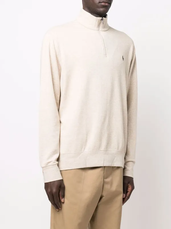 24年製　PolobyRalphLauren SuedePatchSweater Polo Ralph Lauren Suéter Com Zíper e Patch De Logo | Neutro