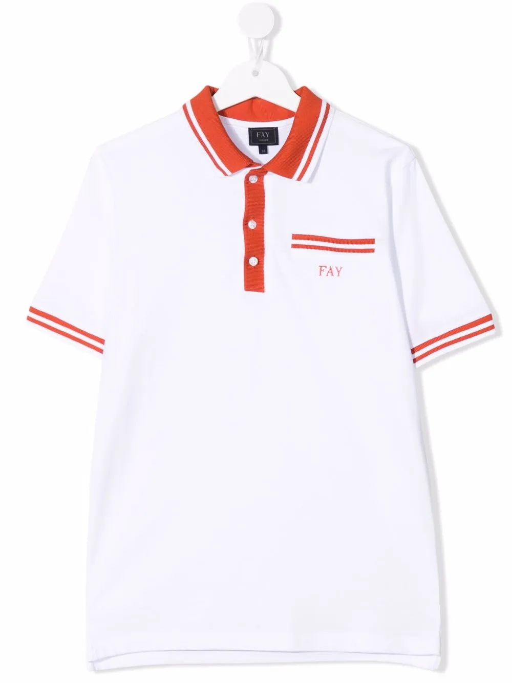 

Fay Kids playera tipo polo con ribete a rayas - Blanco