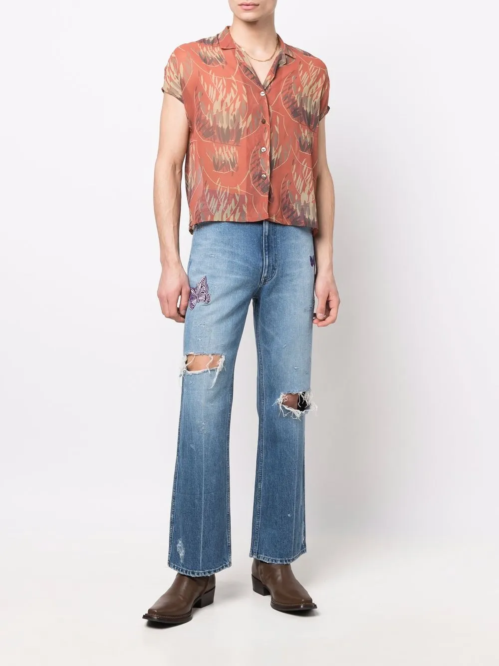 butterfly-embroidery bootcut jeans butterfly-embroidery bootcut jeans
