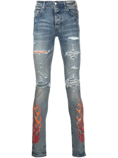 paisley-print ripped skinny jeans 