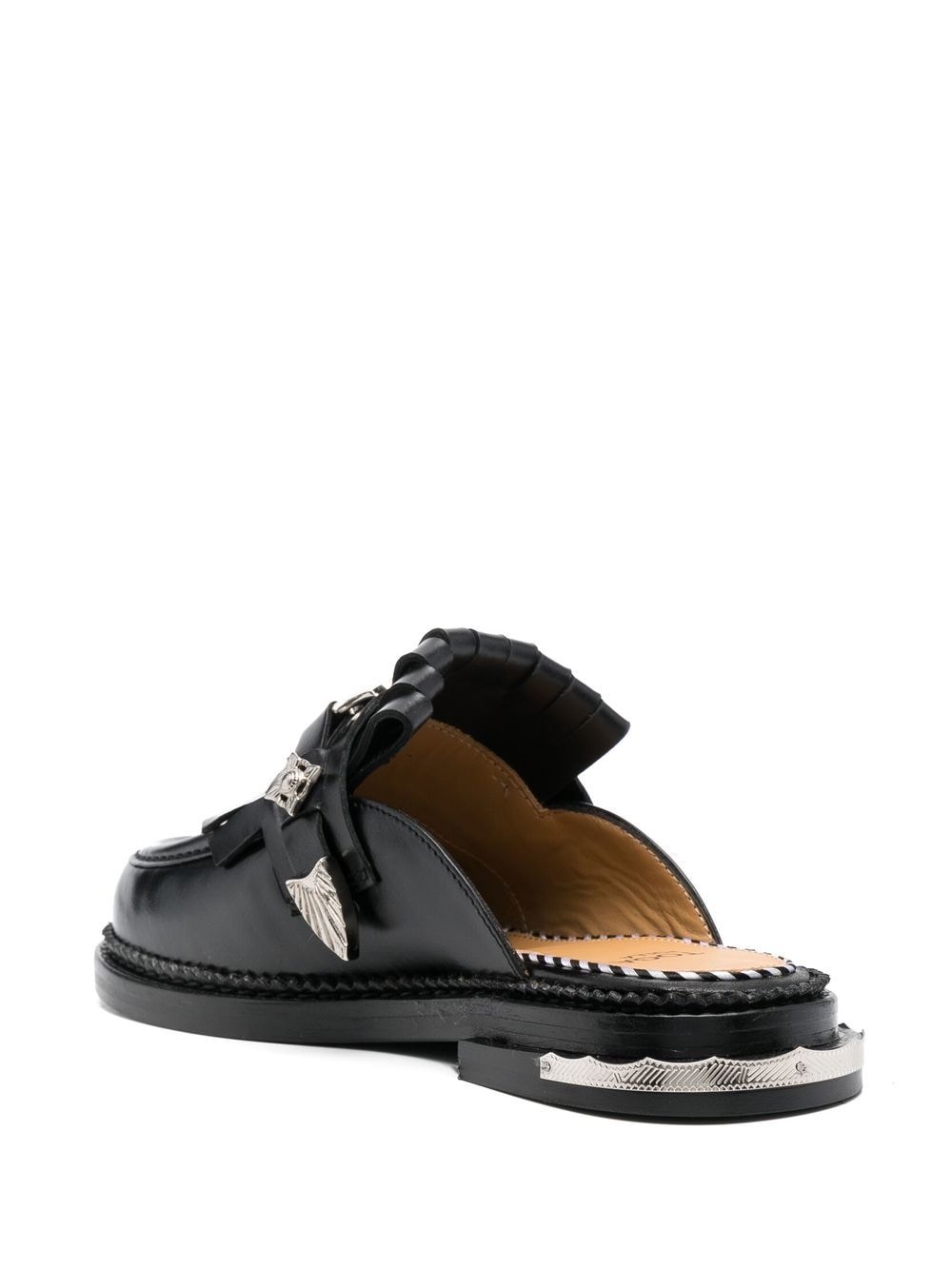Shop Toga Fringed Leather Slippers In Schwarz