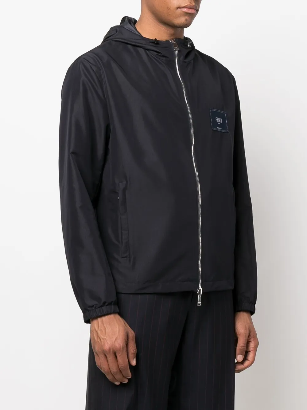 FENDI Reversible logo patch Hooded Jacket Blue FARFETCH AU