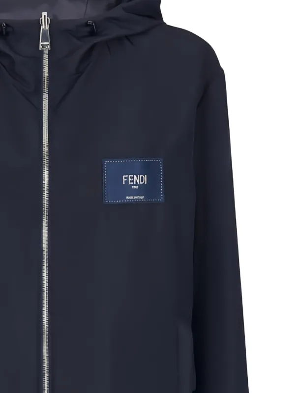 FENDI Reversible logo-patch Hooded Jacket | Blue | FARFETCH