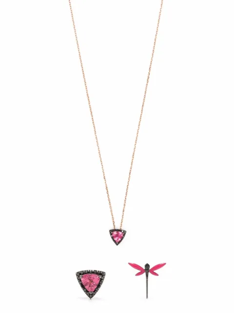 Anapsara set de collar y aretes Dragonfly en oro rosa de 18kt