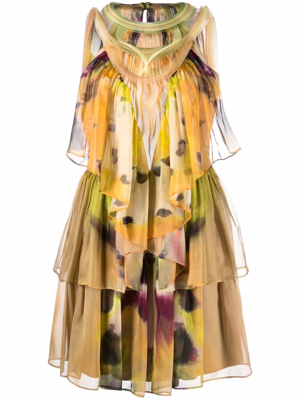 abstract-print silk tiered dress