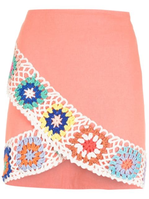 Olympiah crochet wrap-front mini skirt