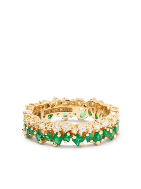 Suzanne Kalan 18kt yellow gold layered emerald and diamond ring