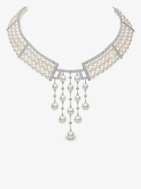 Yoko London 18kt white gold Raindrop Akoya Pearl and diamond necklace