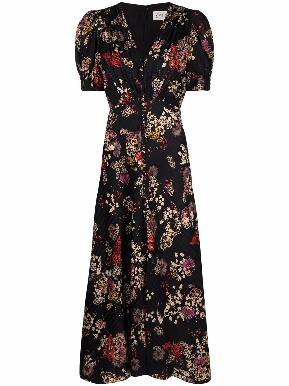 

Saloni floral-print puff-sleeve dress - Black