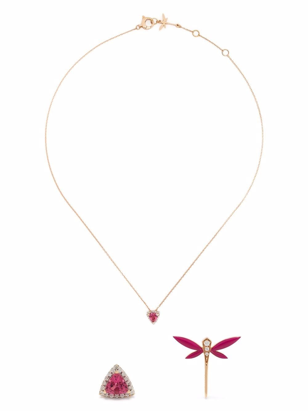 18kt rose gold Dragonfly earrings and necklace set