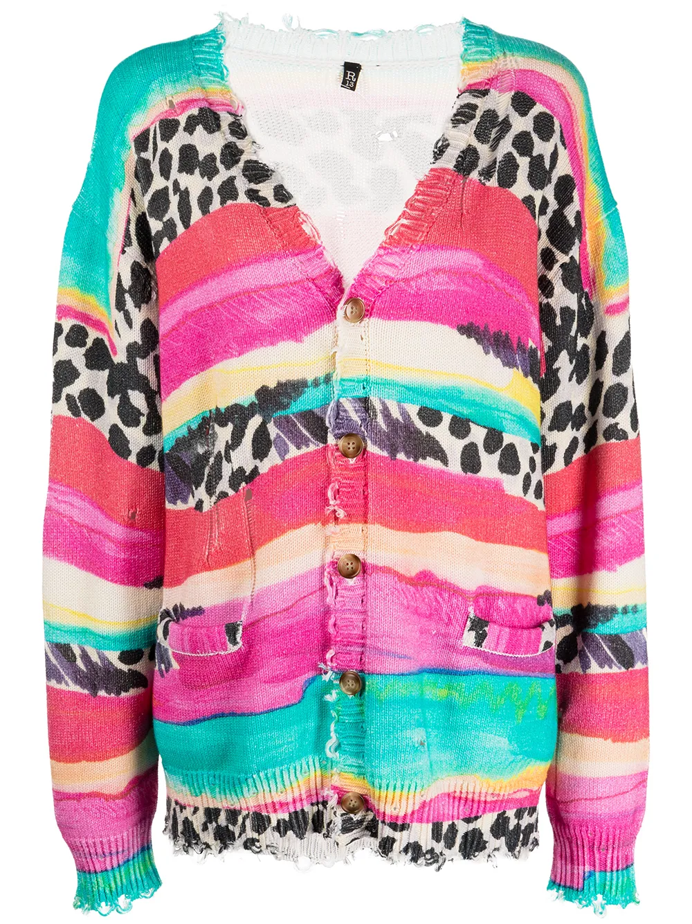 

R13 distressed stripe-print cotton cardigan - Pink