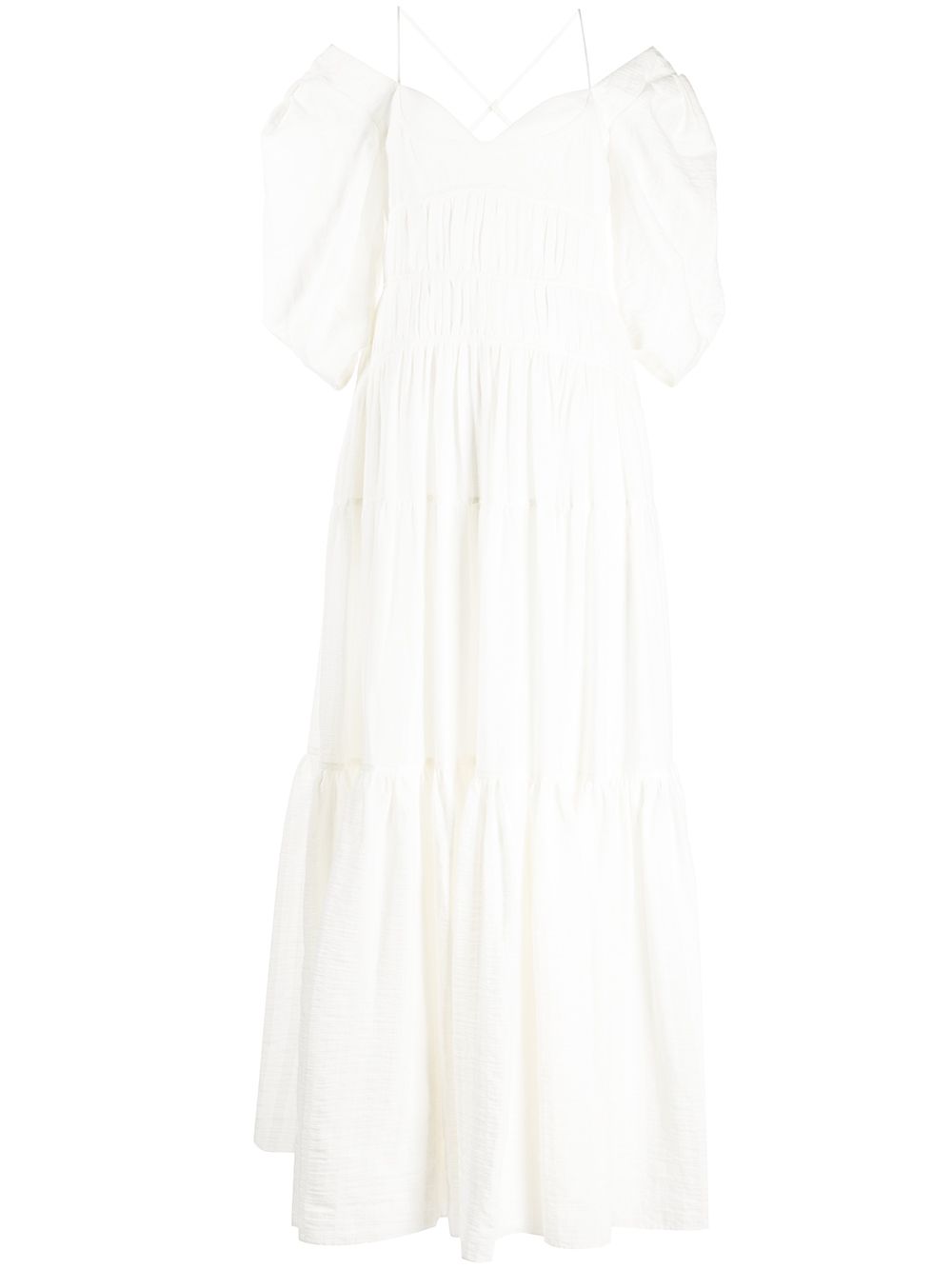 Jonathan Simkhai Puff-sleeve Tiered Dress In White | ModeSens