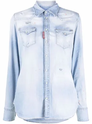 Bianco Giacca-camicia denim Farfetch Donna Abbigliamento Camicie Camicie denim 