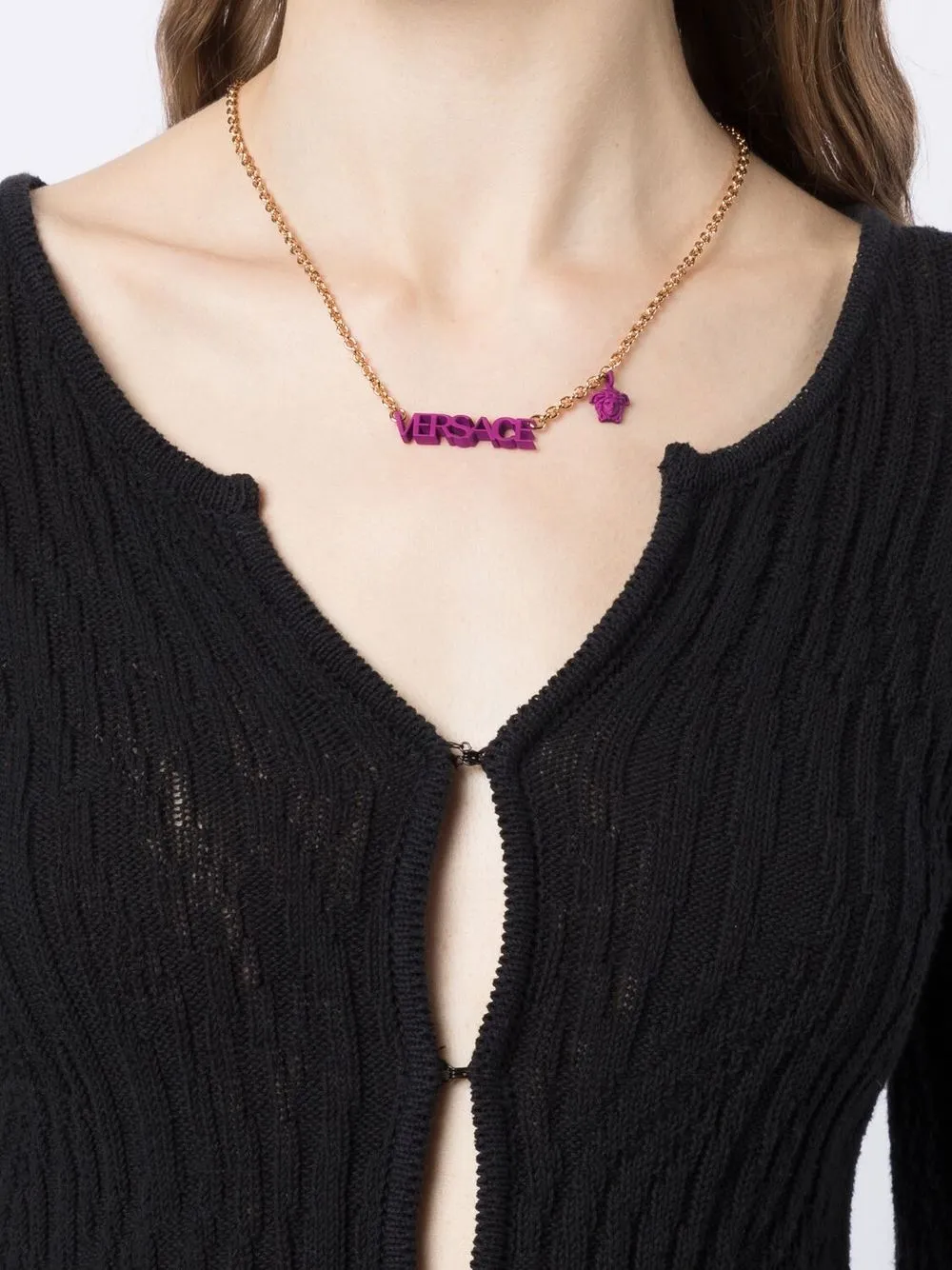 versace 美杜莎吊饰logo镀金项链 图 2