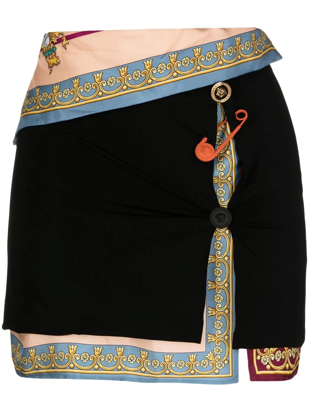 安全别针斜剪裁迷你半身裙