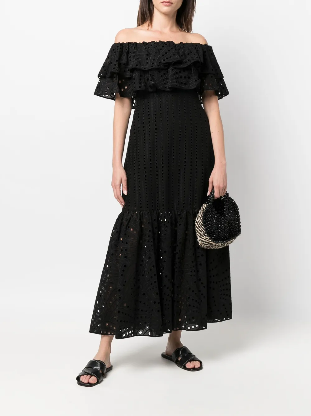 Charo Ruiz Ibiza Broderie anglaise jurk - Zwart