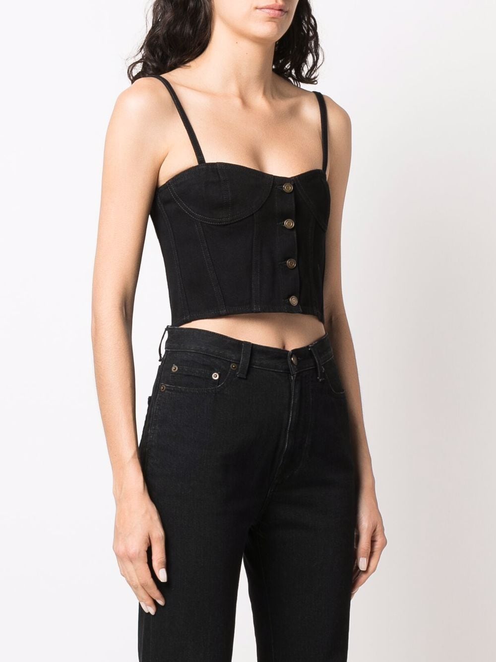 Saint Laurent Cropped Denim Corset Top - Farfetch