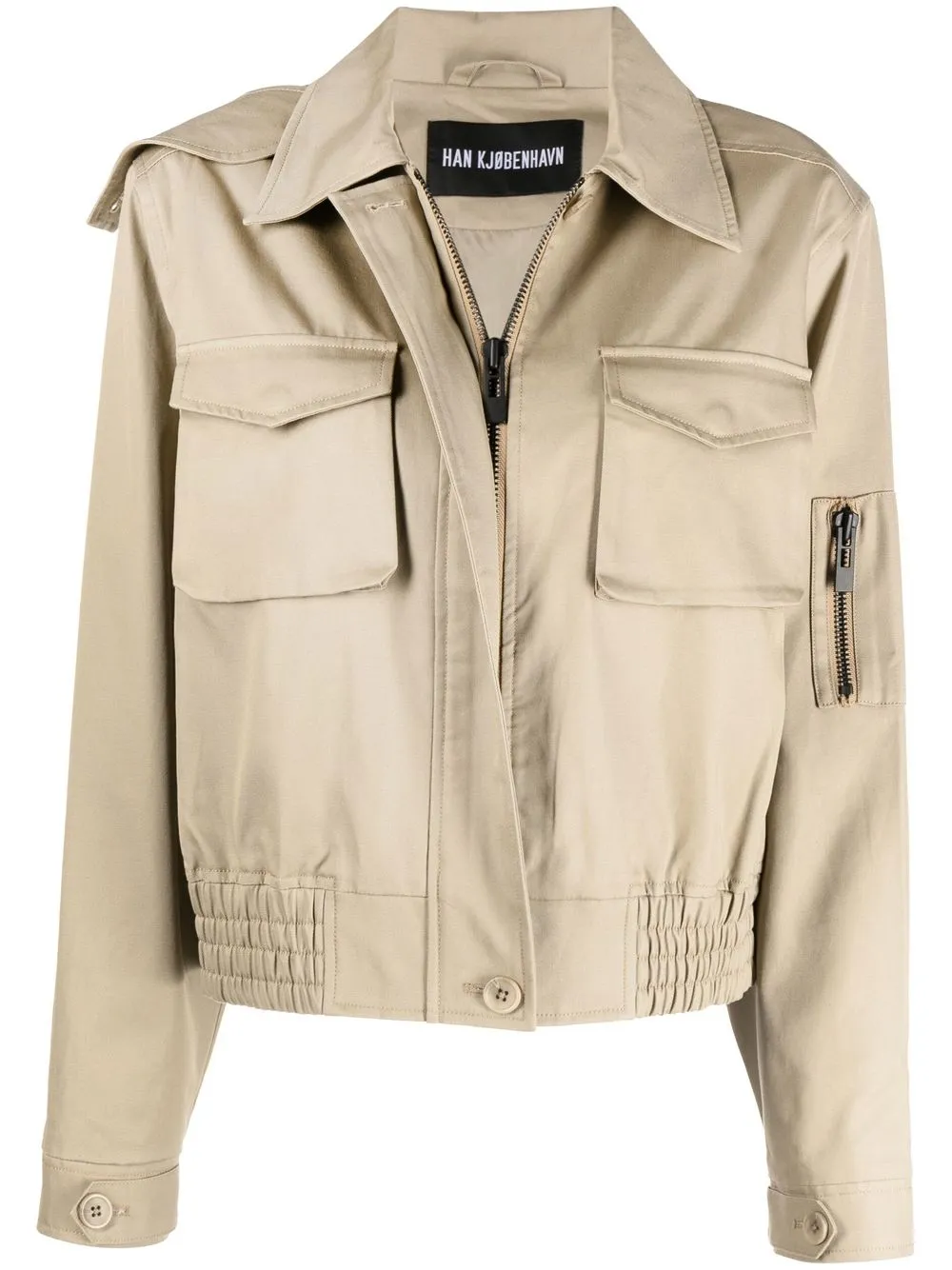 

Han Kjøbenhavn logo-plaque cropped jacket - Neutrals