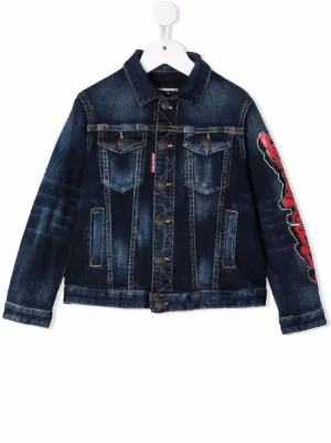 Kids Girls Denim Jacket Dark Blue Ripped Jeans Jackets Fashion Coat 3-13 Years 