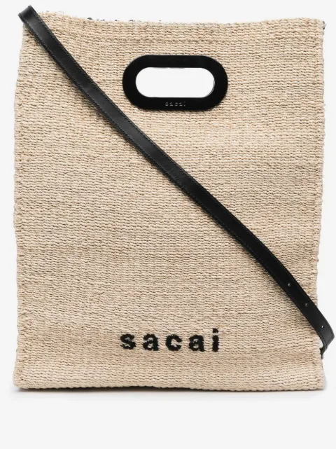sacai logo-embroidered woven tote bag