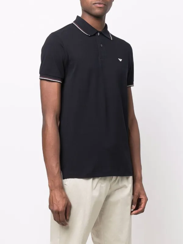 Emporio Armani logo-embroidered Polo Shirt | Blue | FARFETCH
