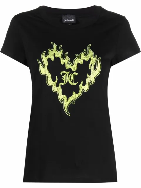 Just Cavalli logo print rhinestone T-shirt