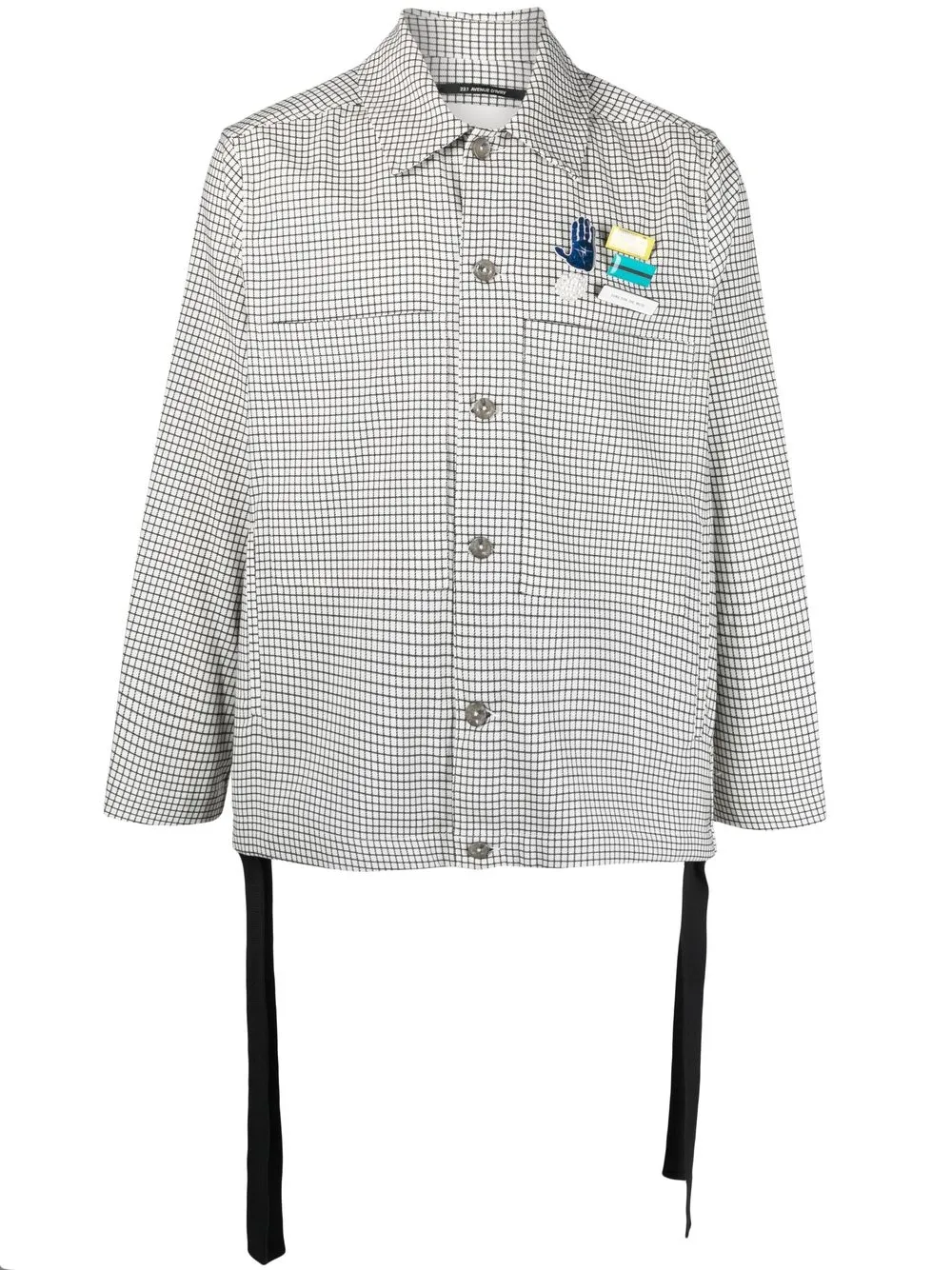 

Song For The Mute brooch-detail check shirt jacket - White