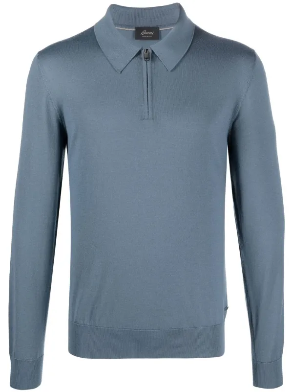 Brioni Polo-collar Wool Jumper in Blue