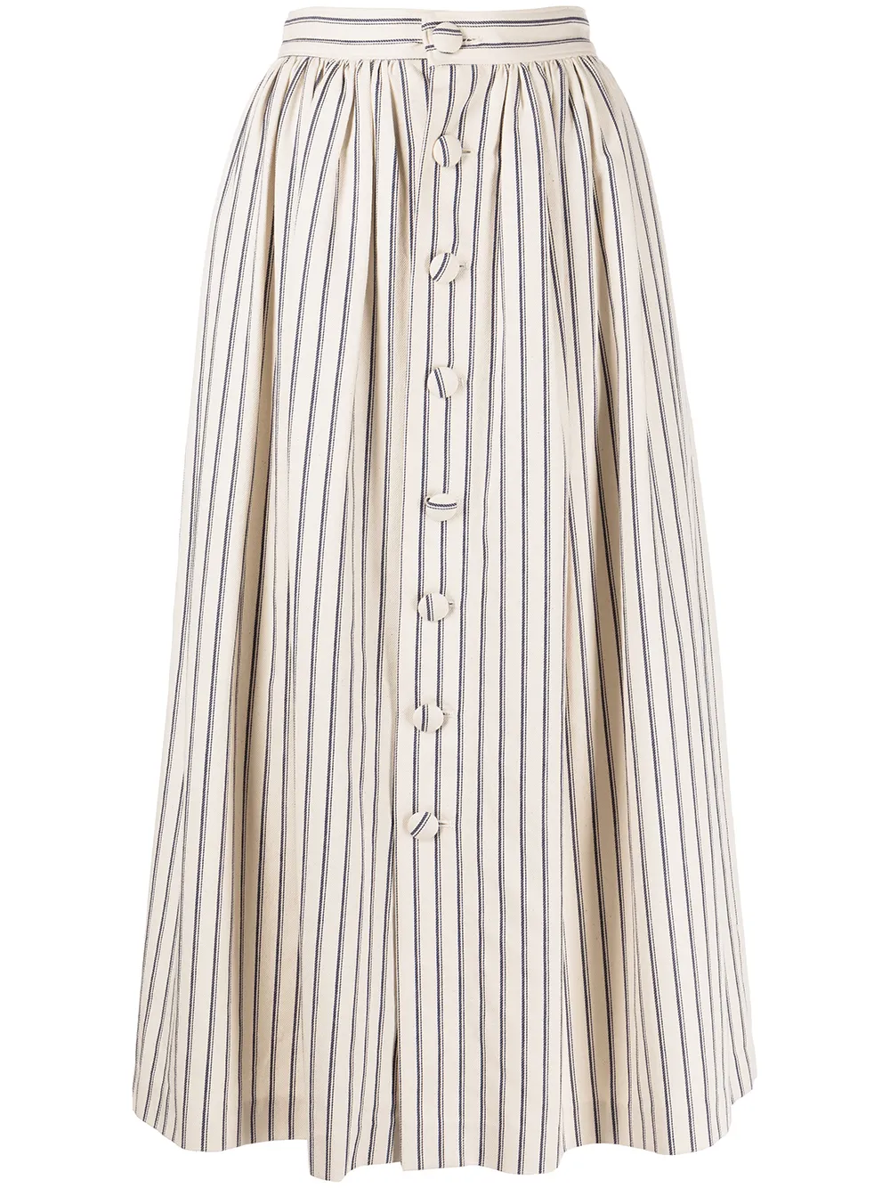 ADAM LIPPES STRIPED-DENIM MIDI SKIRT