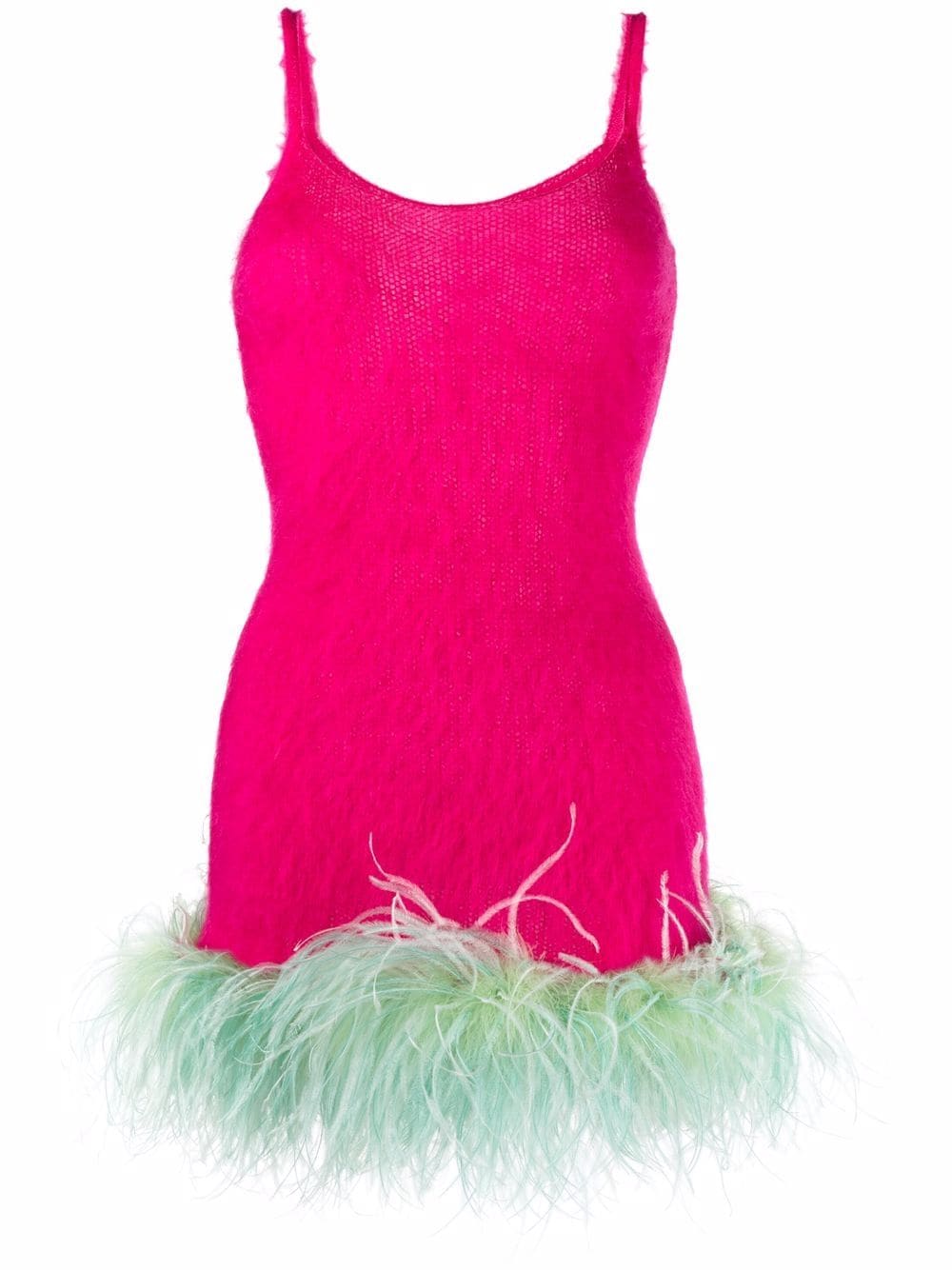 Image 1 of Saint Laurent feather-trim knitted mini dress