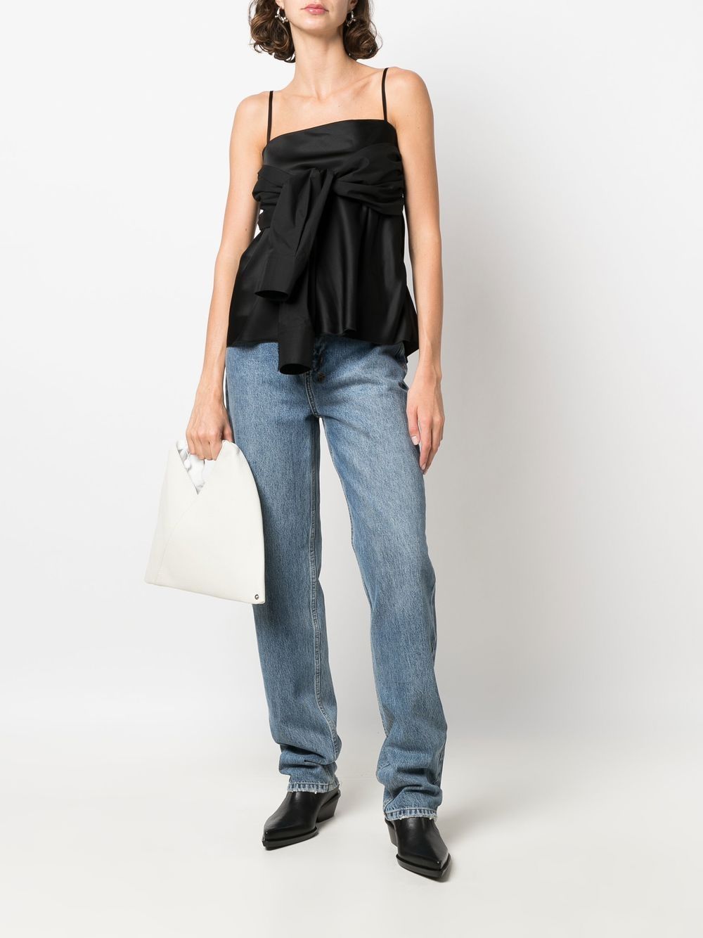 Shop Mm6 Maison Margiela Tie-fastening Slip Top In Schwarz