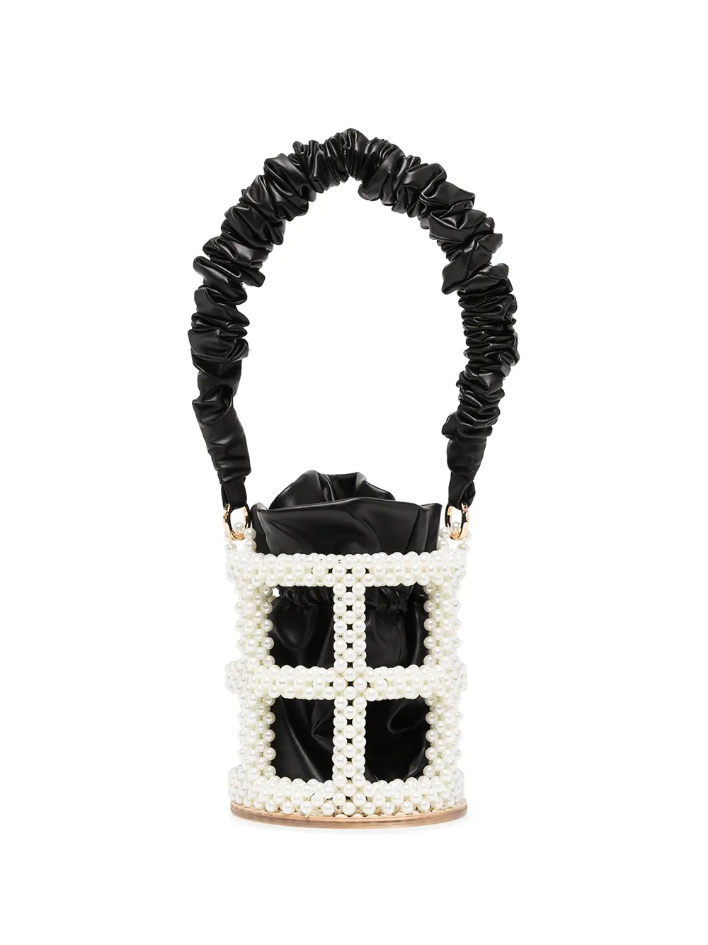 

0711 pearl-detail caged bucket bag - Black