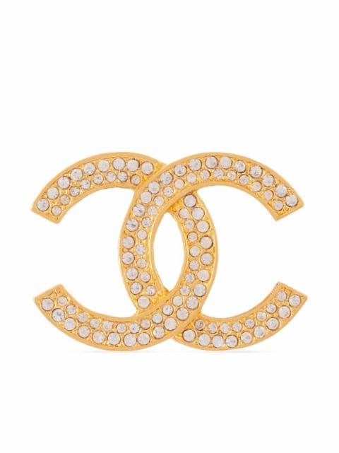 CHANEL Pre-Owned 1980s CC crystal-embellished brooch