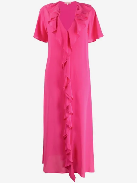 Gold Hawk ruffle-trim V-neck long dress
