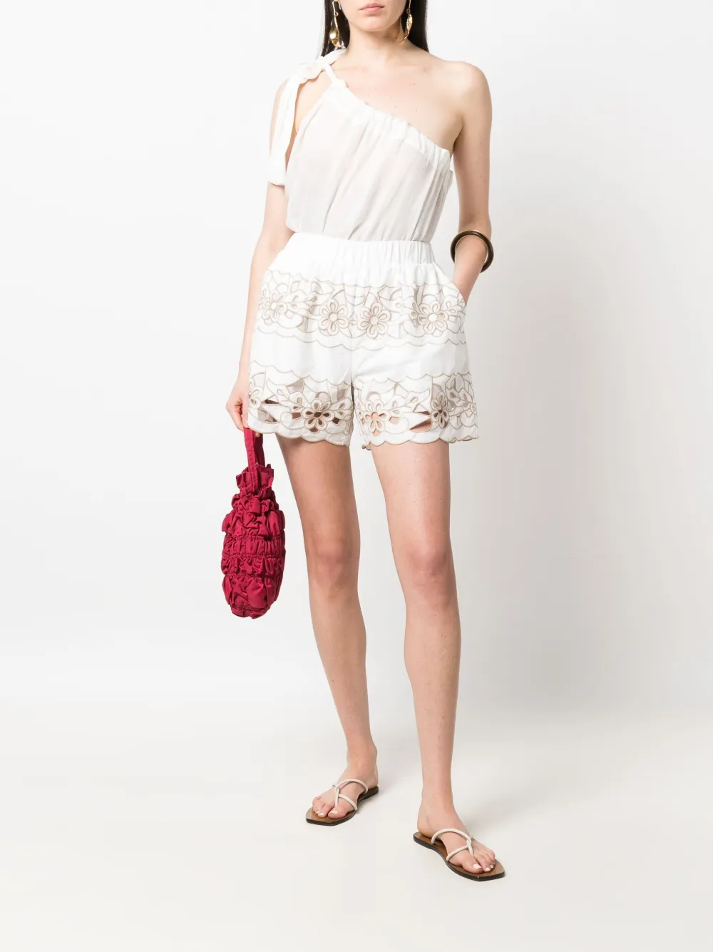 RED Valentino Shorts met geborduurde bloemen Wit