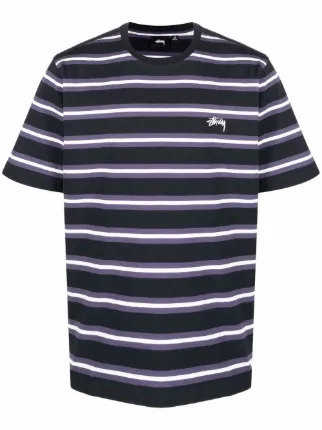 Stussy Striped embroidered-logo T-shirt 