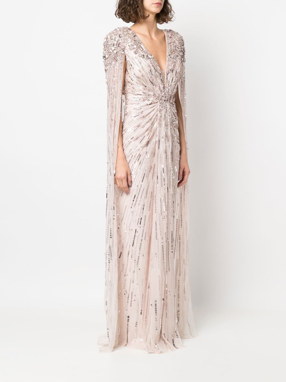 Shop Jenny Packham Lotus Lady Sequin-embellished Cape Gown In Pink