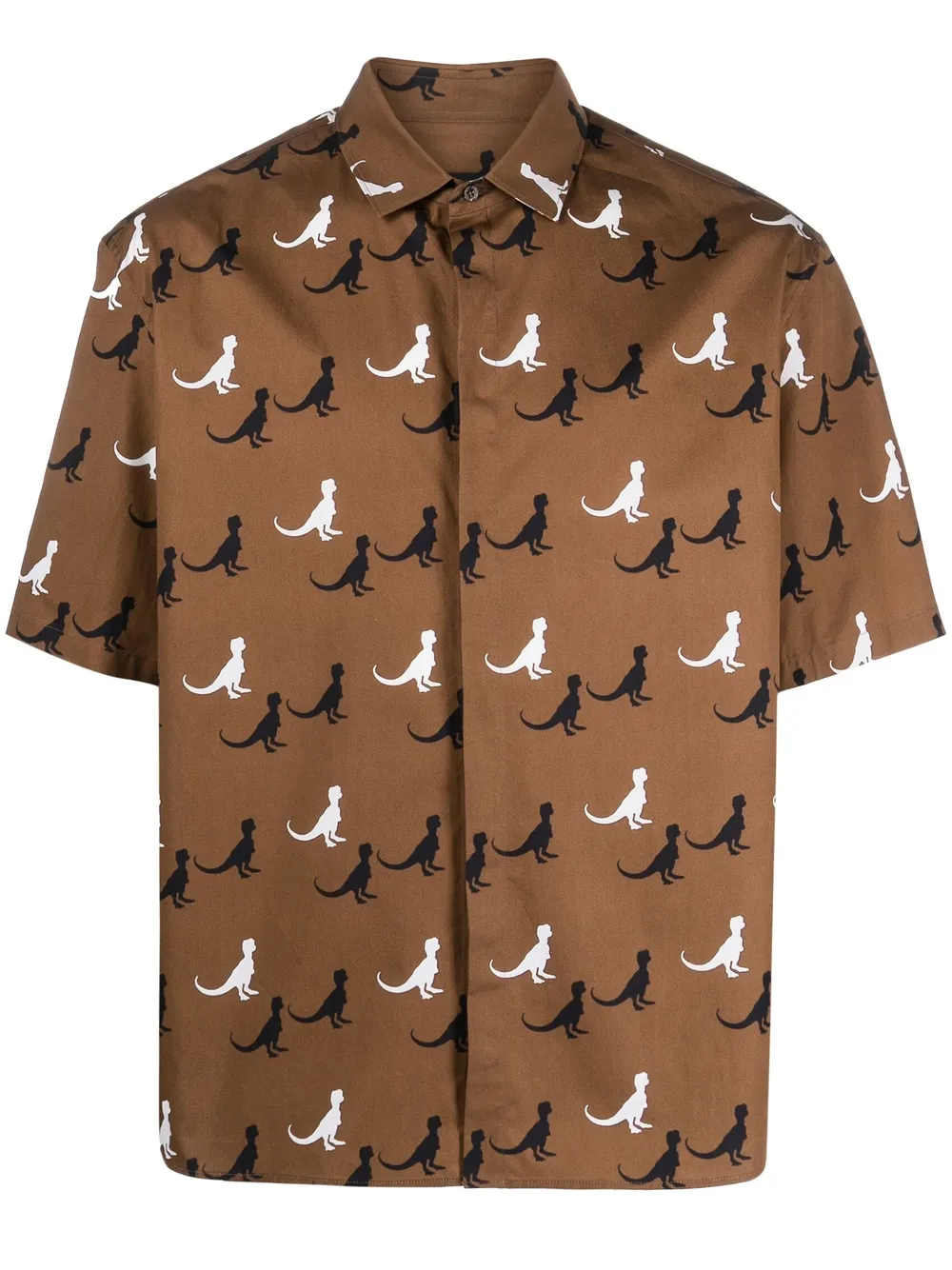 

Neil Barrett dinosaur-print cotton poplin shirt - Brown