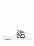 Versace Jeans Couture diagonal logo flat slides - White