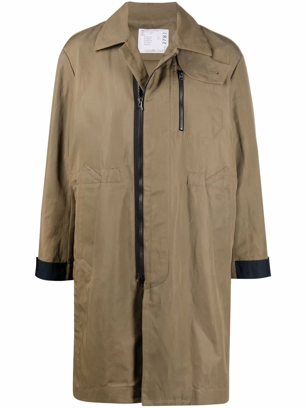 

sacai gabardina de manga larga - Marrón