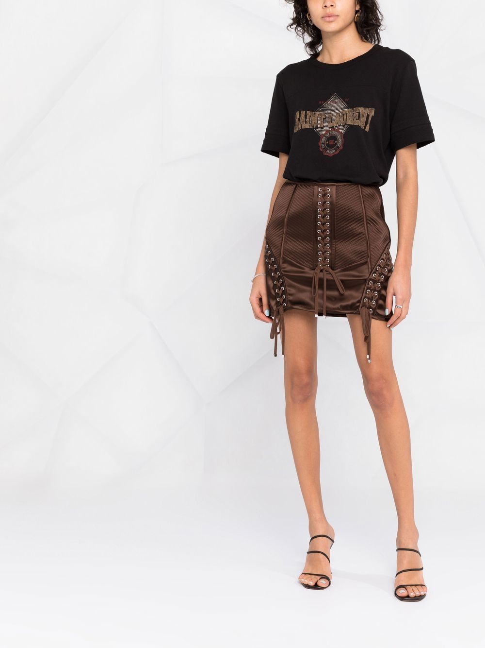 Shop Dolce & Gabbana Lace-up Mini Skirt In Braun