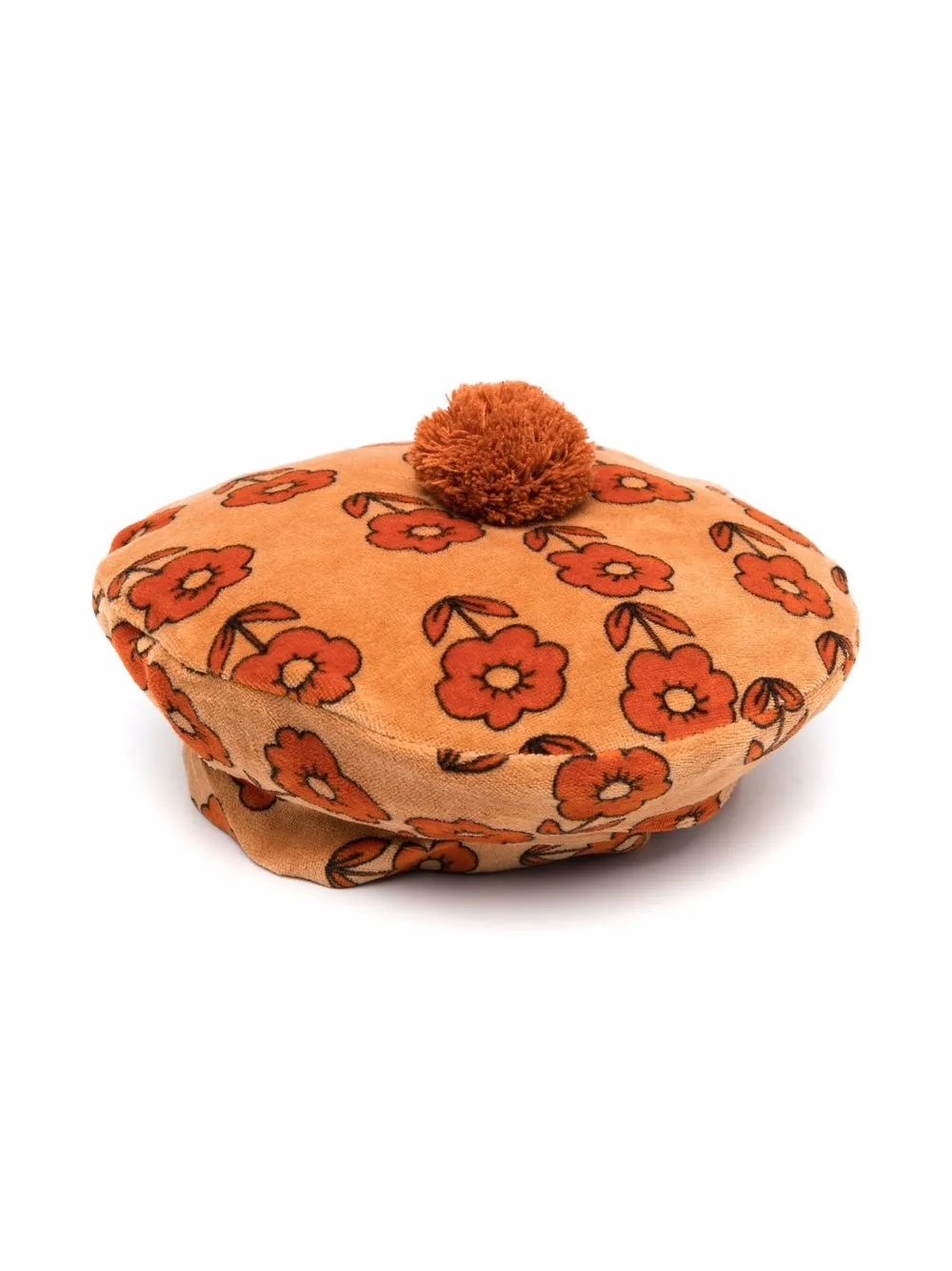 

Mini Rodini flower-motif pompom beret - Brown