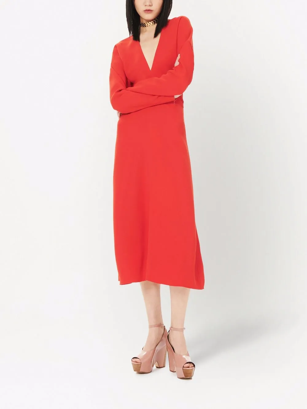 Victoria Beckham Midi-jurk met V-hals - Rood